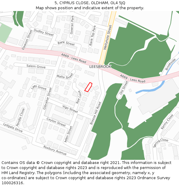 5, CYPRUS CLOSE, OLDHAM, OL4 5JQ: Location map and indicative extent of plot