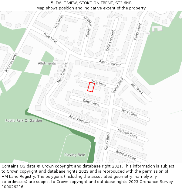 5, DALE VIEW, STOKE-ON-TRENT, ST3 6NR: Location map and indicative extent of plot