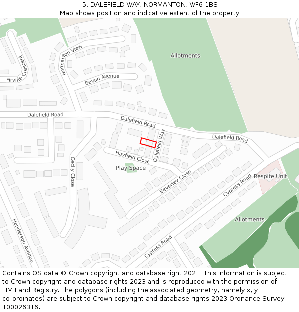 5, DALEFIELD WAY, NORMANTON, WF6 1BS: Location map and indicative extent of plot