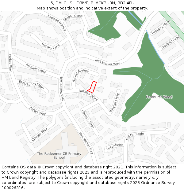 5, DALGLISH DRIVE, BLACKBURN, BB2 4FU: Location map and indicative extent of plot