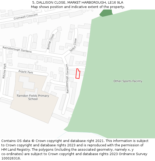 5, DALLISON CLOSE, MARKET HARBOROUGH, LE16 9LA: Location map and indicative extent of plot