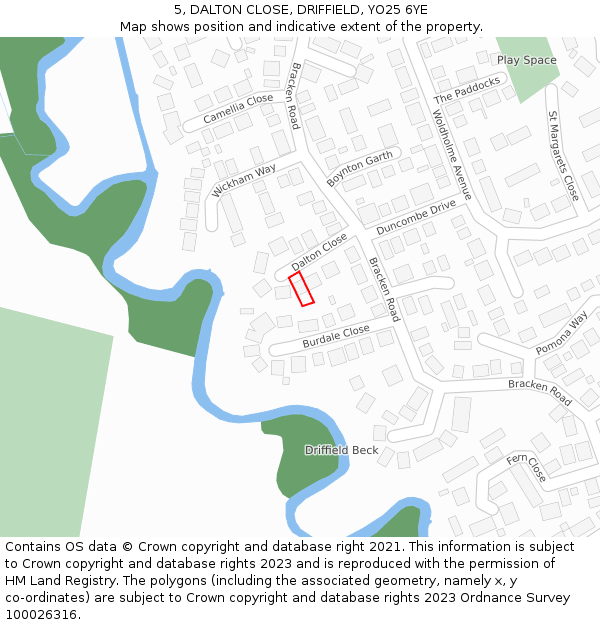 5, DALTON CLOSE, DRIFFIELD, YO25 6YE: Location map and indicative extent of plot