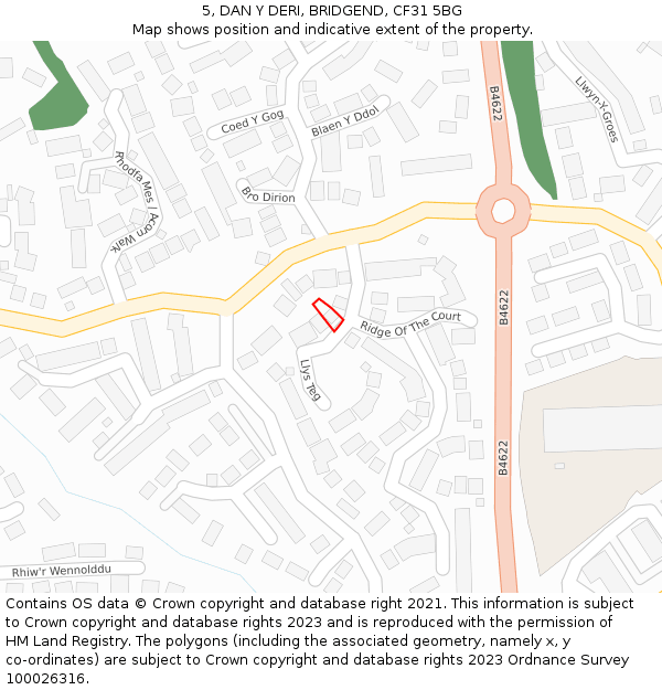 5, DAN Y DERI, BRIDGEND, CF31 5BG: Location map and indicative extent of plot