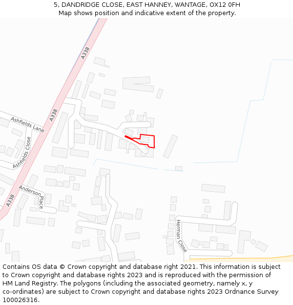 5, DANDRIDGE CLOSE, EAST HANNEY, WANTAGE, OX12 0FH: Location map and indicative extent of plot