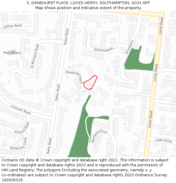 5, DANEHURST PLACE, LOCKS HEATH, SOUTHAMPTON, SO31 6PP: Location map and indicative extent of plot