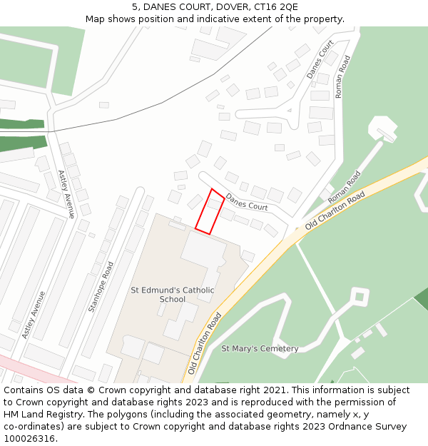 5, DANES COURT, DOVER, CT16 2QE: Location map and indicative extent of plot