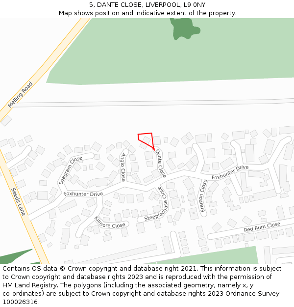 5, DANTE CLOSE, LIVERPOOL, L9 0NY: Location map and indicative extent of plot