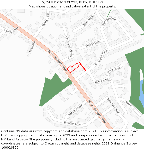 5, DARLINGTON CLOSE, BURY, BL8 1UG: Location map and indicative extent of plot