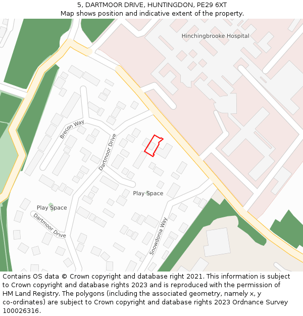 5, DARTMOOR DRIVE, HUNTINGDON, PE29 6XT: Location map and indicative extent of plot
