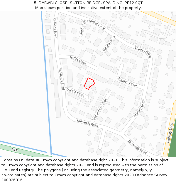 5, DARWIN CLOSE, SUTTON BRIDGE, SPALDING, PE12 9QT: Location map and indicative extent of plot