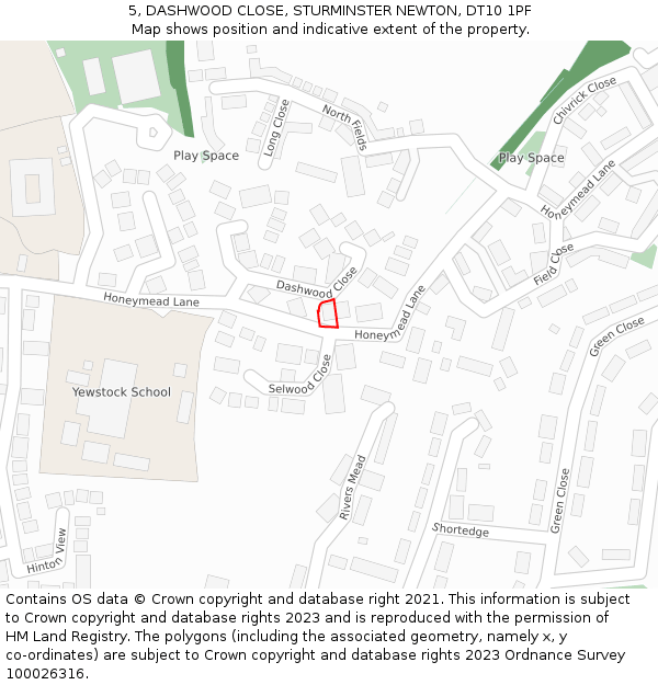 5, DASHWOOD CLOSE, STURMINSTER NEWTON, DT10 1PF: Location map and indicative extent of plot