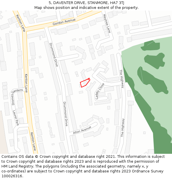 5, DAVENTER DRIVE, STANMORE, HA7 3TJ: Location map and indicative extent of plot