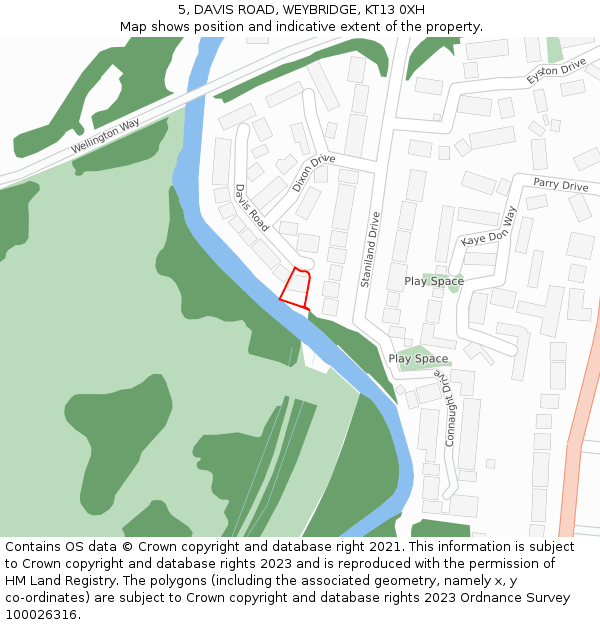 5, DAVIS ROAD, WEYBRIDGE, KT13 0XH: Location map and indicative extent of plot