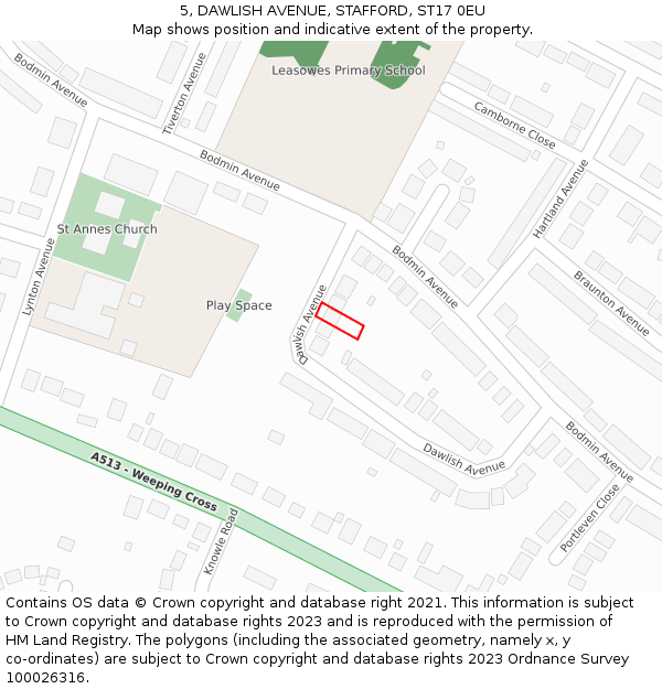 5, DAWLISH AVENUE, STAFFORD, ST17 0EU: Location map and indicative extent of plot