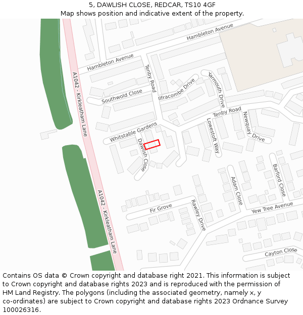 5, DAWLISH CLOSE, REDCAR, TS10 4GF: Location map and indicative extent of plot