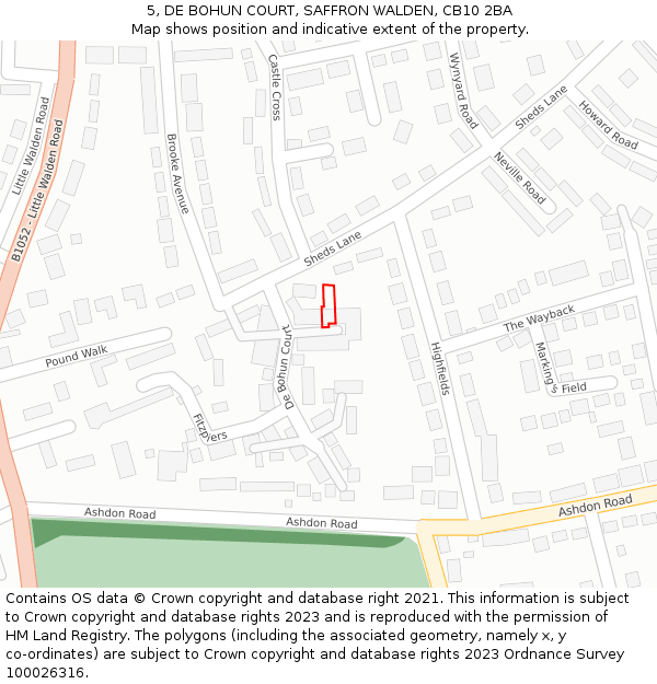 5, DE BOHUN COURT, SAFFRON WALDEN, CB10 2BA: Location map and indicative extent of plot