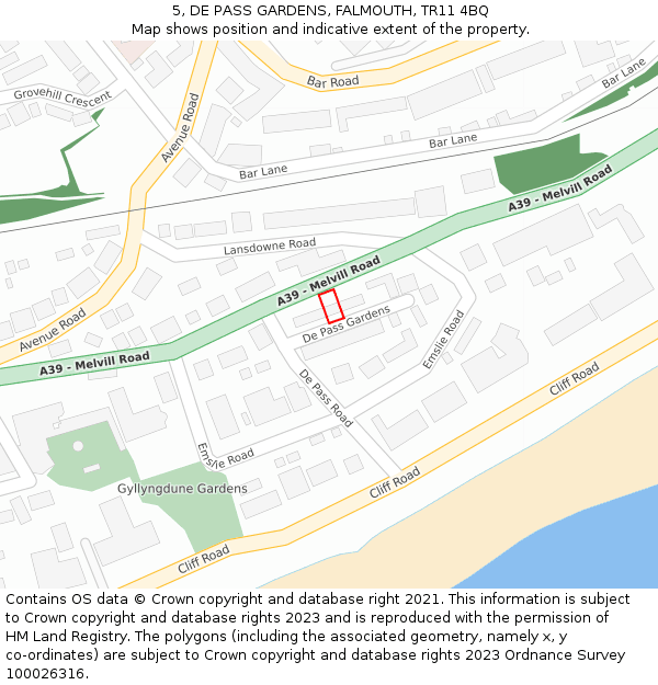 5, DE PASS GARDENS, FALMOUTH, TR11 4BQ: Location map and indicative extent of plot