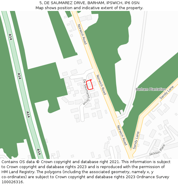 5, DE SAUMAREZ DRIVE, BARHAM, IPSWICH, IP6 0SN: Location map and indicative extent of plot