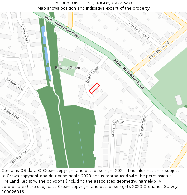 5, DEACON CLOSE, RUGBY, CV22 5AQ: Location map and indicative extent of plot