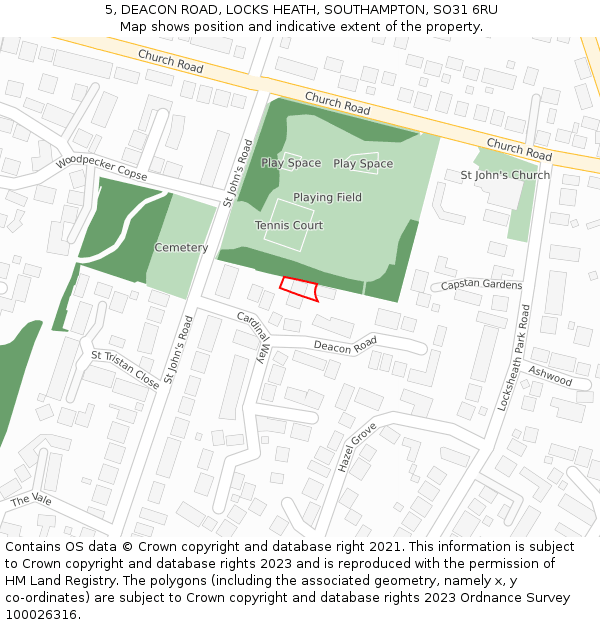 5, DEACON ROAD, LOCKS HEATH, SOUTHAMPTON, SO31 6RU: Location map and indicative extent of plot