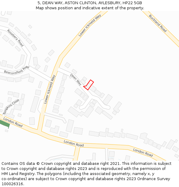 5, DEAN WAY, ASTON CLINTON, AYLESBURY, HP22 5GB: Location map and indicative extent of plot