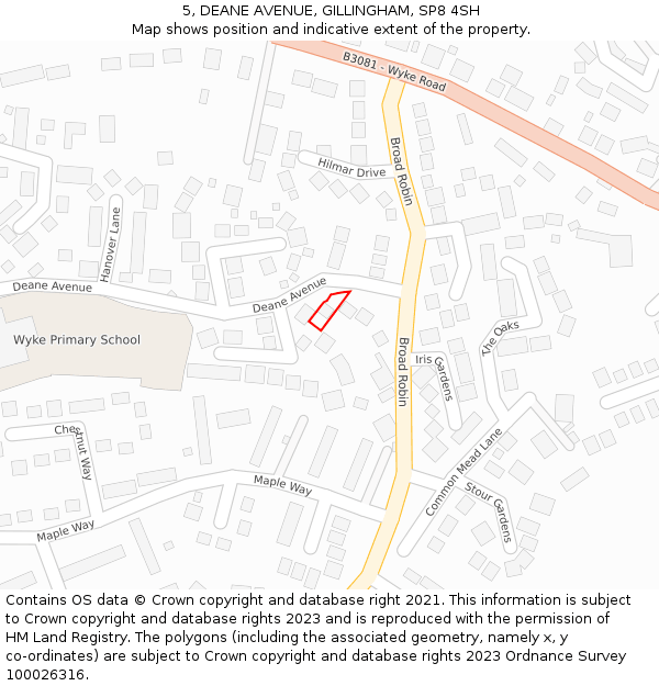 5, DEANE AVENUE, GILLINGHAM, SP8 4SH: Location map and indicative extent of plot