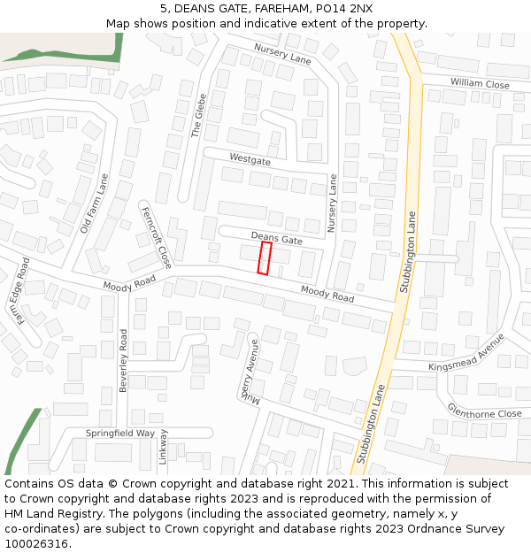 5, DEANS GATE, FAREHAM, PO14 2NX: Location map and indicative extent of plot