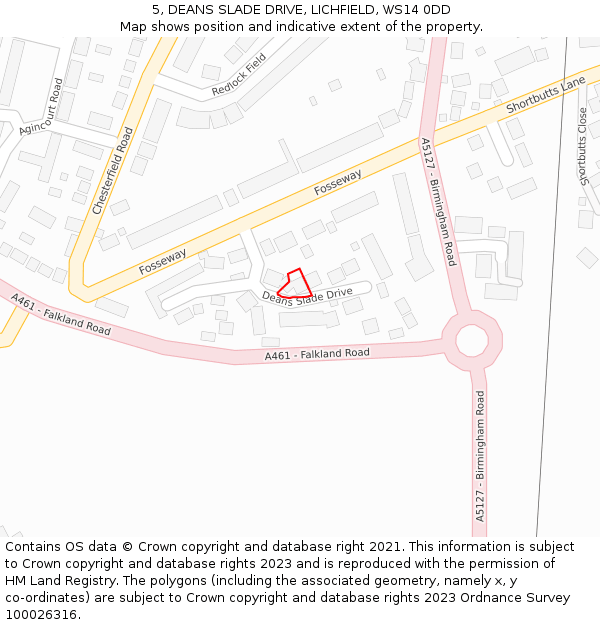 5, DEANS SLADE DRIVE, LICHFIELD, WS14 0DD: Location map and indicative extent of plot