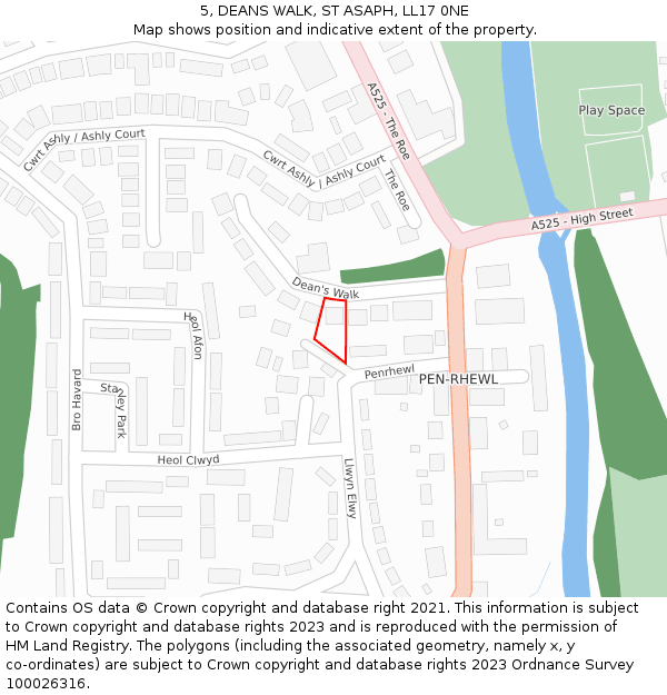 5, DEANS WALK, ST ASAPH, LL17 0NE: Location map and indicative extent of plot