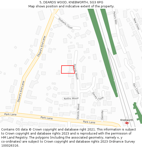 5, DEARDS WOOD, KNEBWORTH, SG3 6PG: Location map and indicative extent of plot