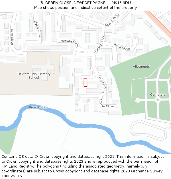 5, DEBEN CLOSE, NEWPORT PAGNELL, MK16 9DU: Location map and indicative extent of plot