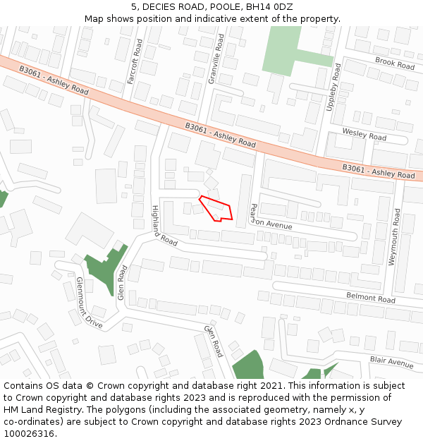 5, DECIES ROAD, POOLE, BH14 0DZ: Location map and indicative extent of plot