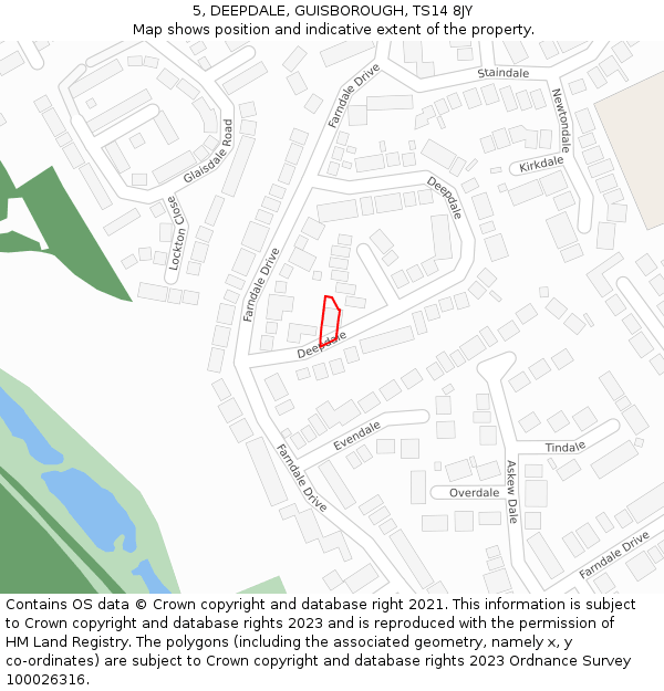 5, DEEPDALE, GUISBOROUGH, TS14 8JY: Location map and indicative extent of plot