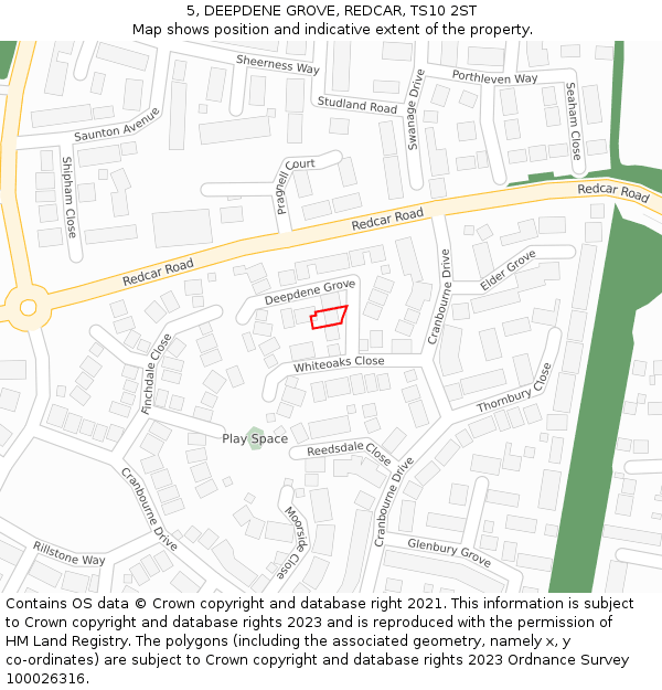 5, DEEPDENE GROVE, REDCAR, TS10 2ST: Location map and indicative extent of plot