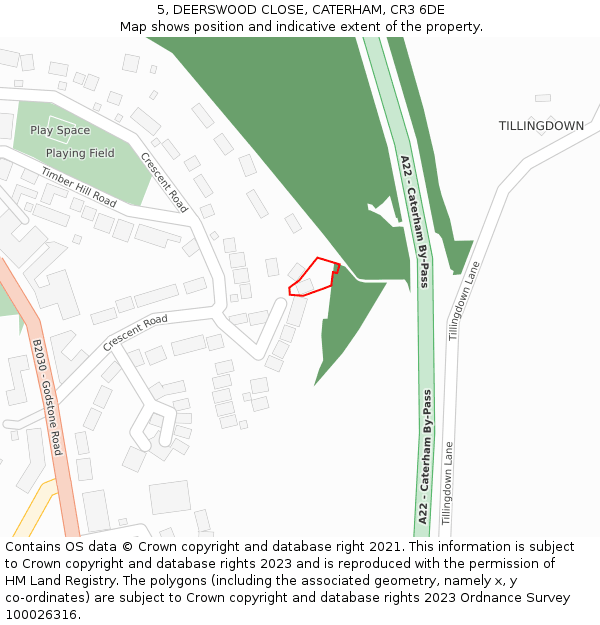 5, DEERSWOOD CLOSE, CATERHAM, CR3 6DE: Location map and indicative extent of plot