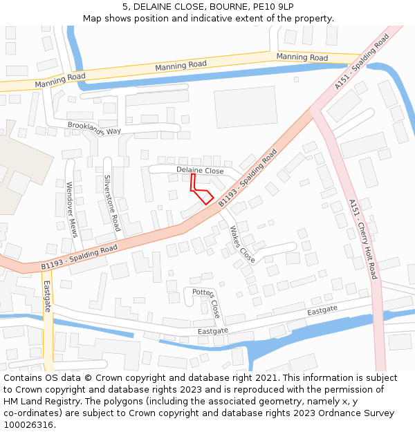 5, DELAINE CLOSE, BOURNE, PE10 9LP: Location map and indicative extent of plot