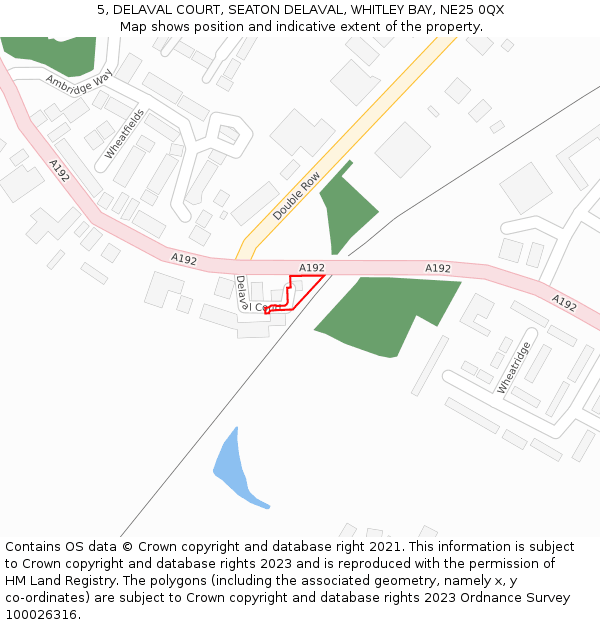 5, DELAVAL COURT, SEATON DELAVAL, WHITLEY BAY, NE25 0QX: Location map and indicative extent of plot