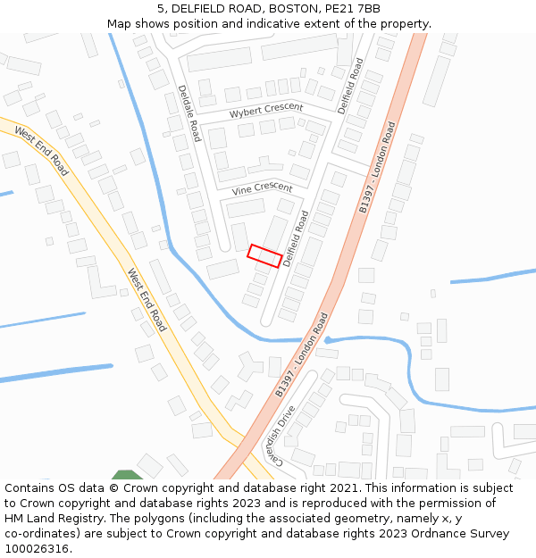 5, DELFIELD ROAD, BOSTON, PE21 7BB: Location map and indicative extent of plot