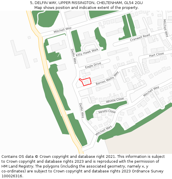 5, DELFIN WAY, UPPER RISSINGTON, CHELTENHAM, GL54 2GU: Location map and indicative extent of plot