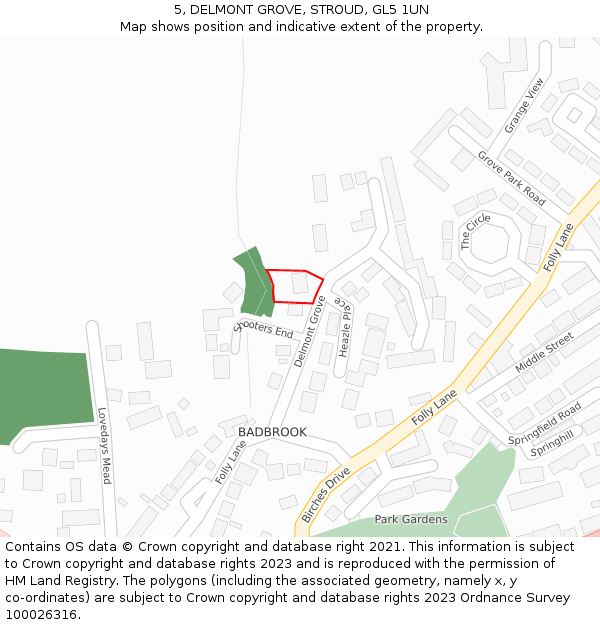 5, DELMONT GROVE, STROUD, GL5 1UN: Location map and indicative extent of plot