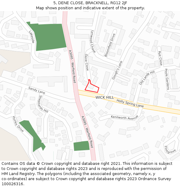 5, DENE CLOSE, BRACKNELL, RG12 2JF: Location map and indicative extent of plot