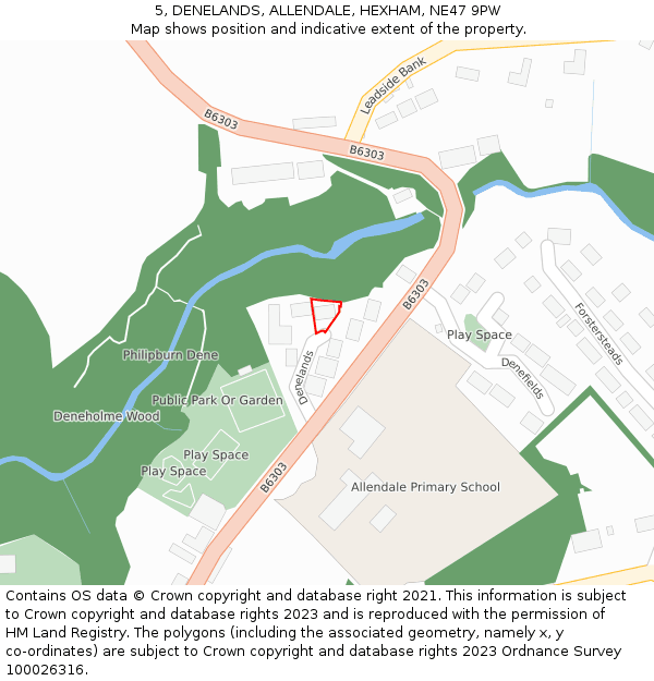 5, DENELANDS, ALLENDALE, HEXHAM, NE47 9PW: Location map and indicative extent of plot