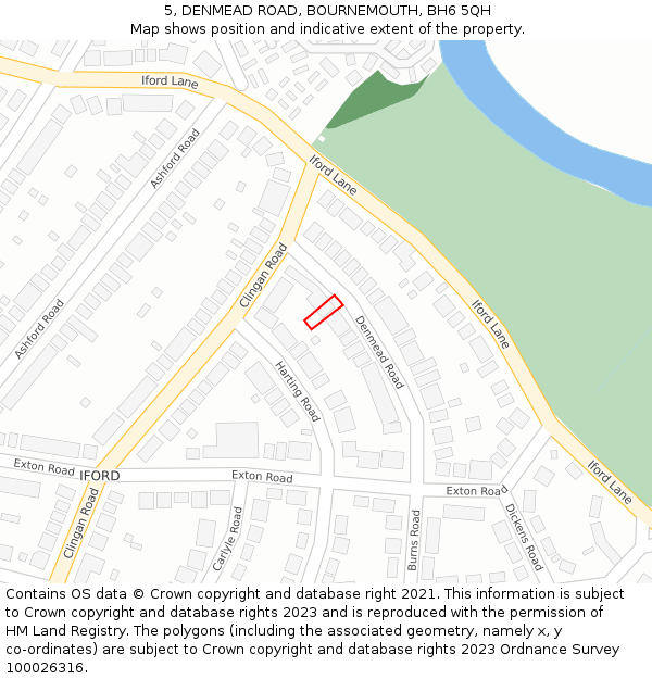 5, DENMEAD ROAD, BOURNEMOUTH, BH6 5QH: Location map and indicative extent of plot