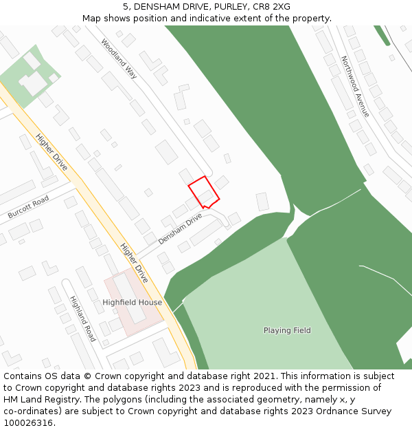 5, DENSHAM DRIVE, PURLEY, CR8 2XG: Location map and indicative extent of plot