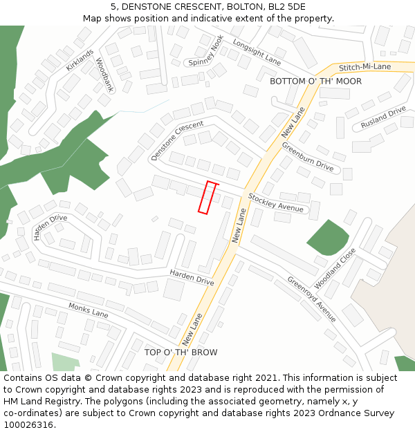 5, DENSTONE CRESCENT, BOLTON, BL2 5DE: Location map and indicative extent of plot