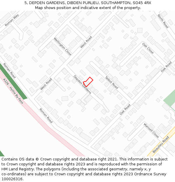 5, DEPDEN GARDENS, DIBDEN PURLIEU, SOUTHAMPTON, SO45 4RX: Location map and indicative extent of plot