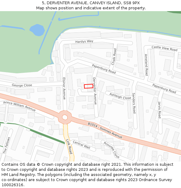 5, DERVENTER AVENUE, CANVEY ISLAND, SS8 9PX: Location map and indicative extent of plot