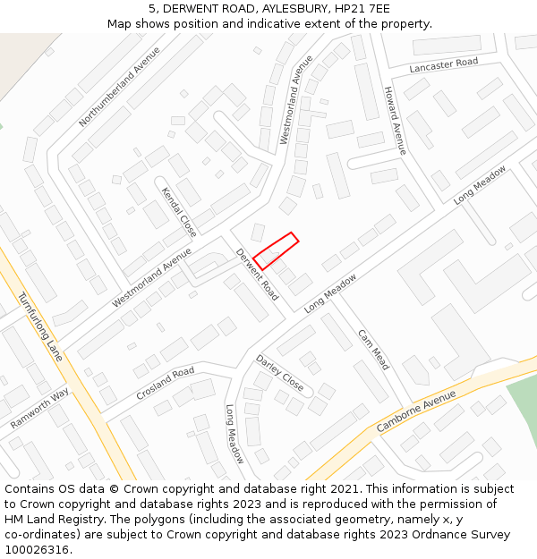 5, DERWENT ROAD, AYLESBURY, HP21 7EE: Location map and indicative extent of plot