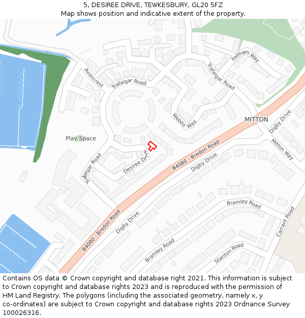 5, DESIREE DRIVE, TEWKESBURY, GL20 5FZ: Location map and indicative extent of plot