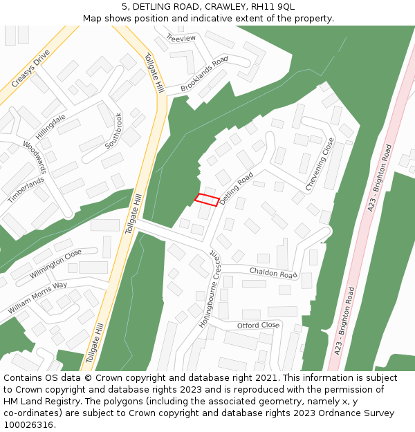 5, DETLING ROAD, CRAWLEY, RH11 9QL: Location map and indicative extent of plot